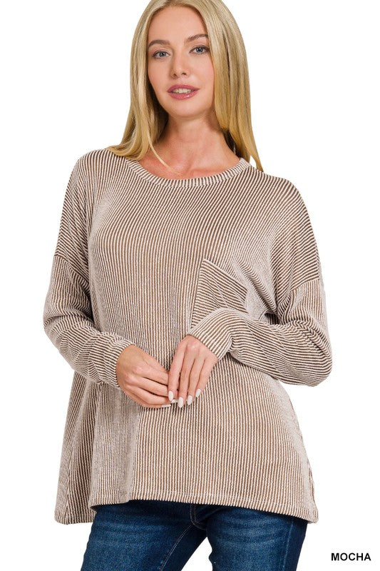 Zenana Ribbed Pocket Top