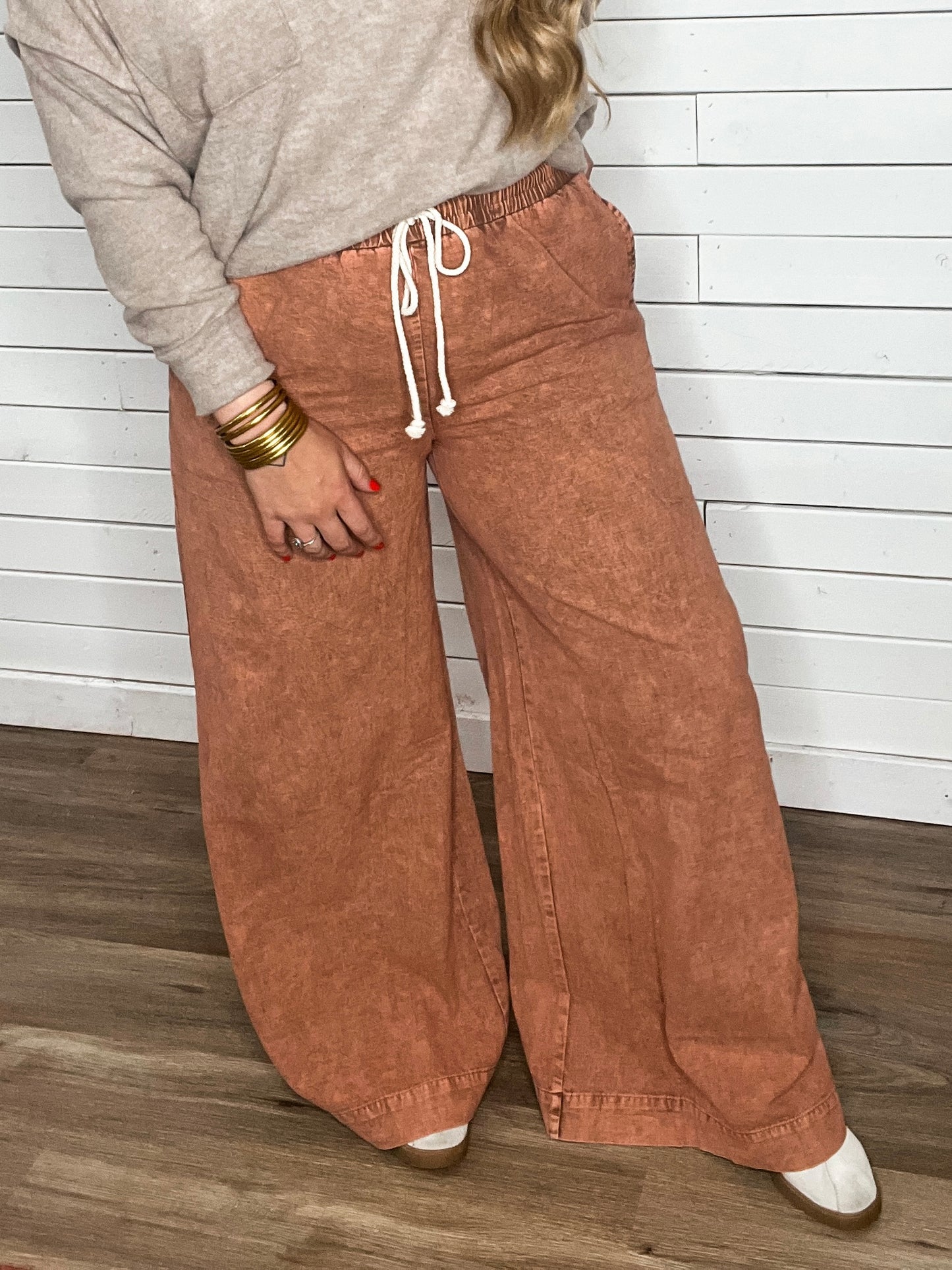 Mineral Washed Wide Leg Pants