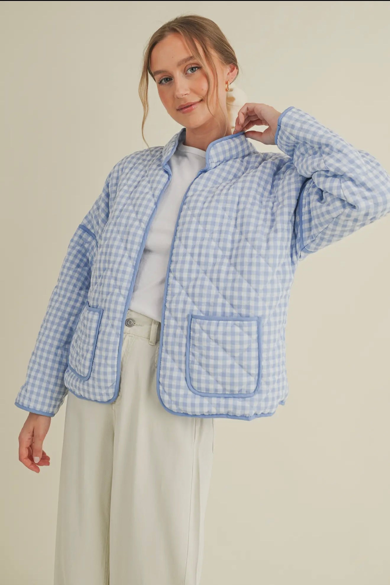 Gingham Blue Quilted Puff Jacket
