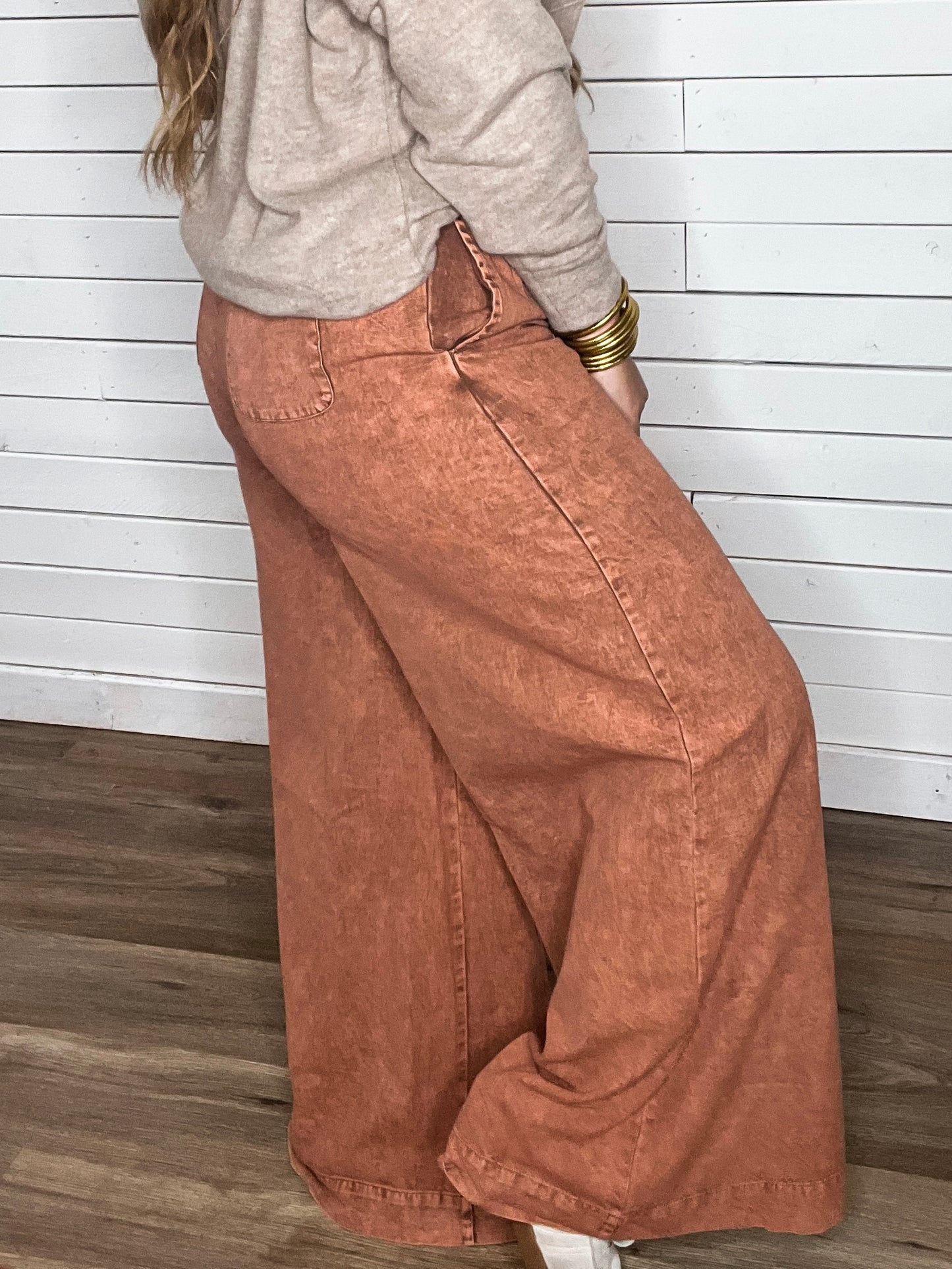 Mineral Washed Wide Leg Pants