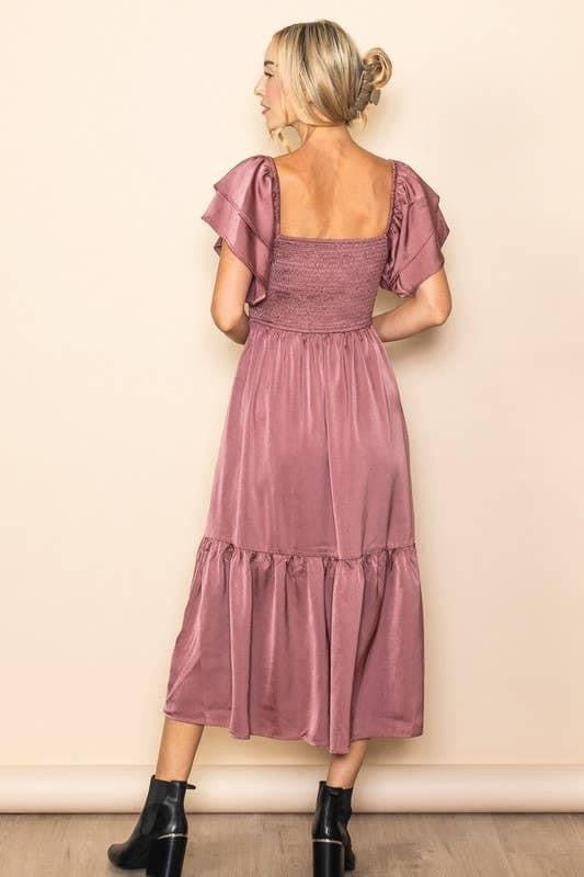 Mauve Satin Midi Dress