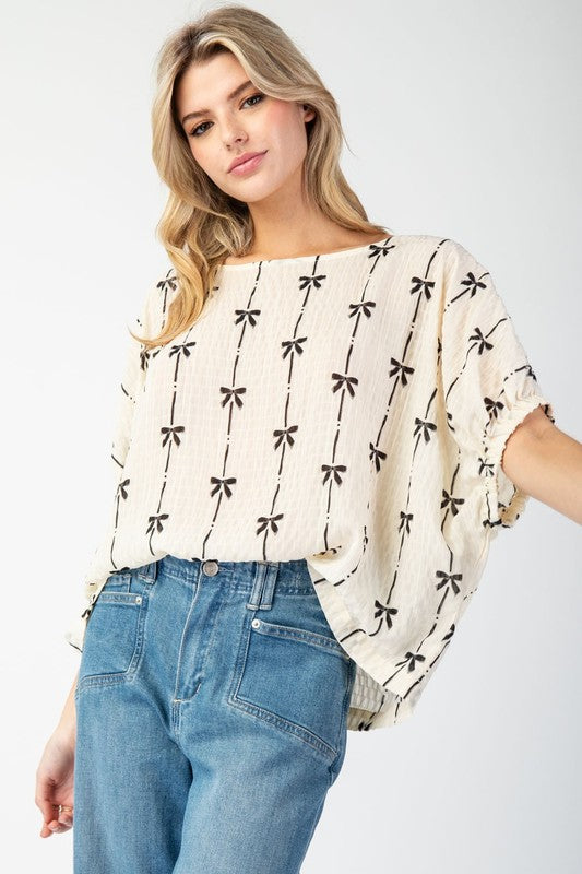 Cream Bow Print Top