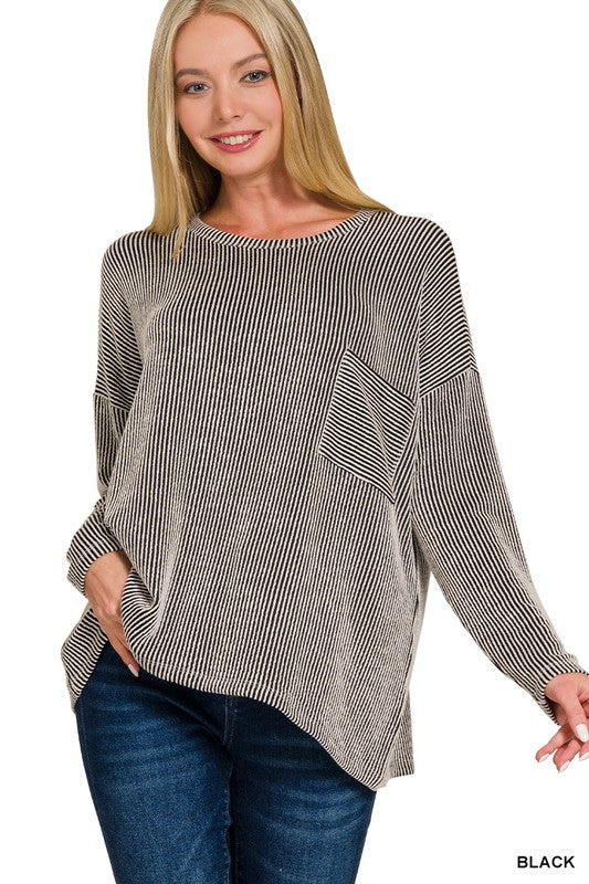 Zenana Ribbed Pocket Top