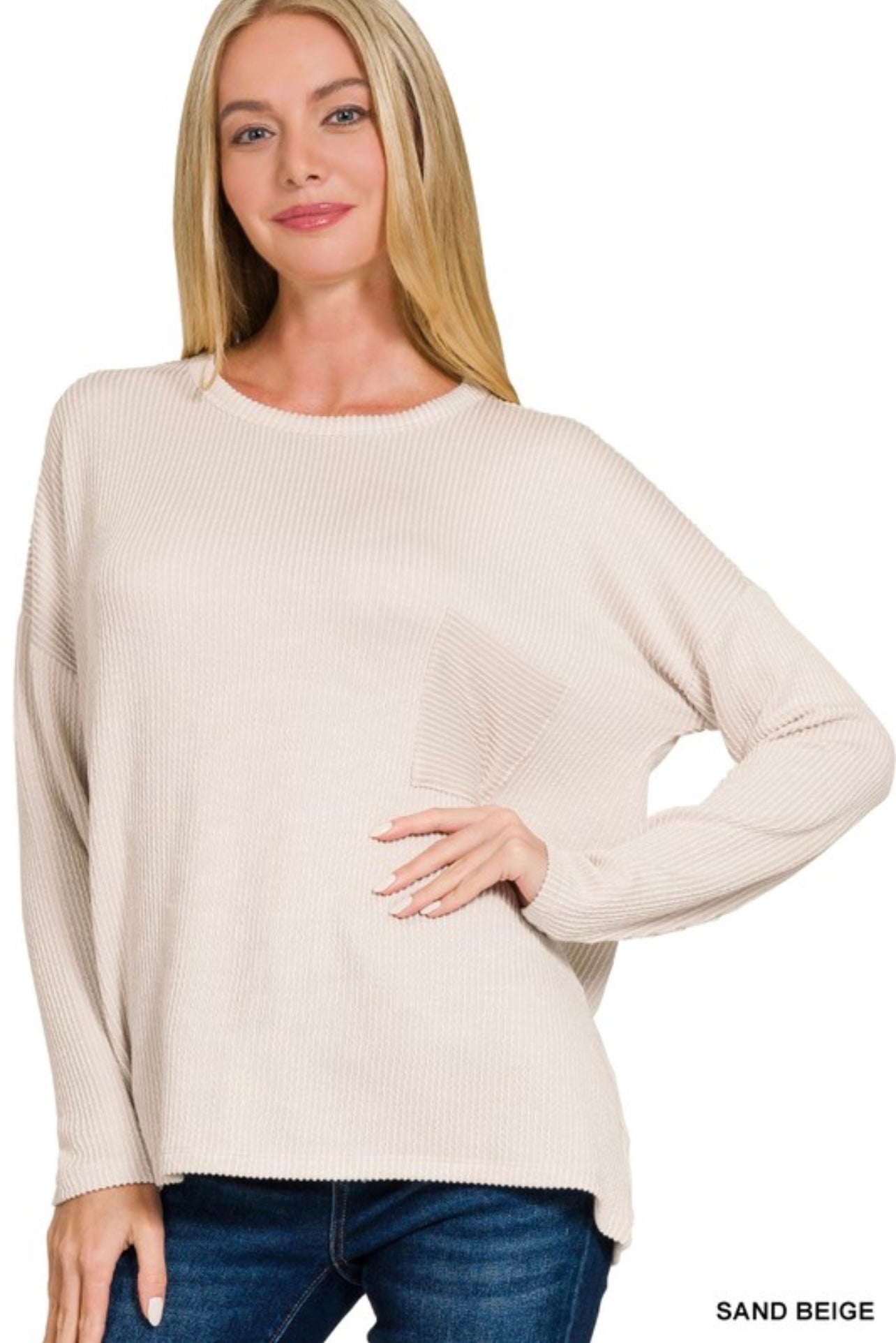 Zenana Ribbed Pocket Top