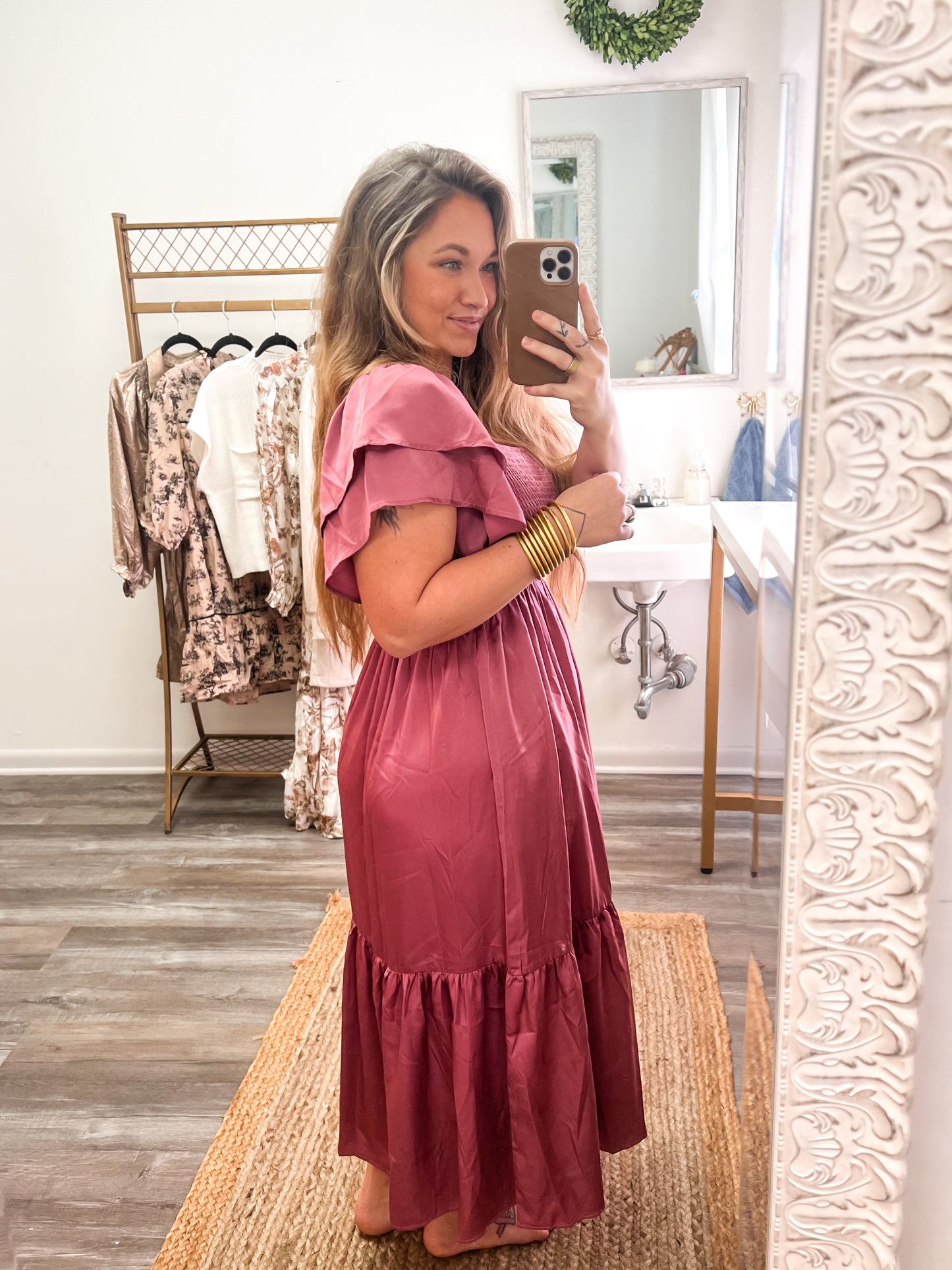 Mauve Satin Midi Dress