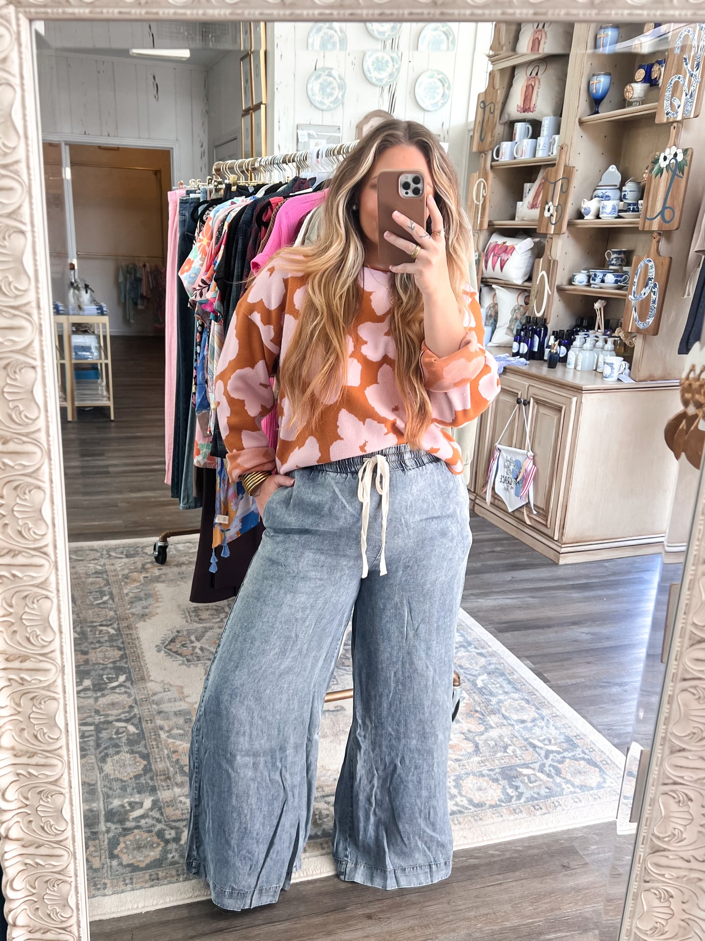 Denim Mineral Washed Wide Leg Pants