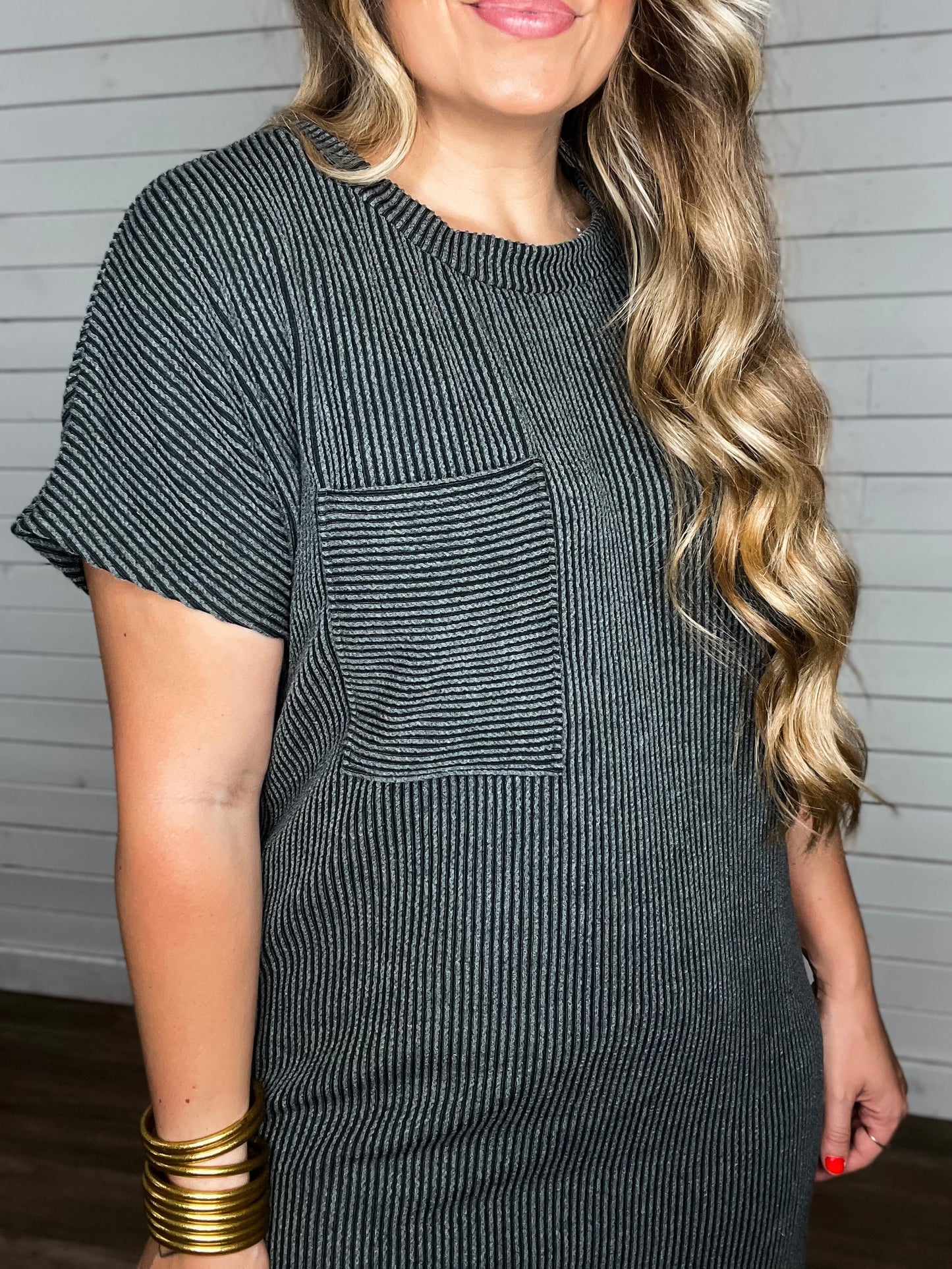 Charcoal Ribbed Mini Dress