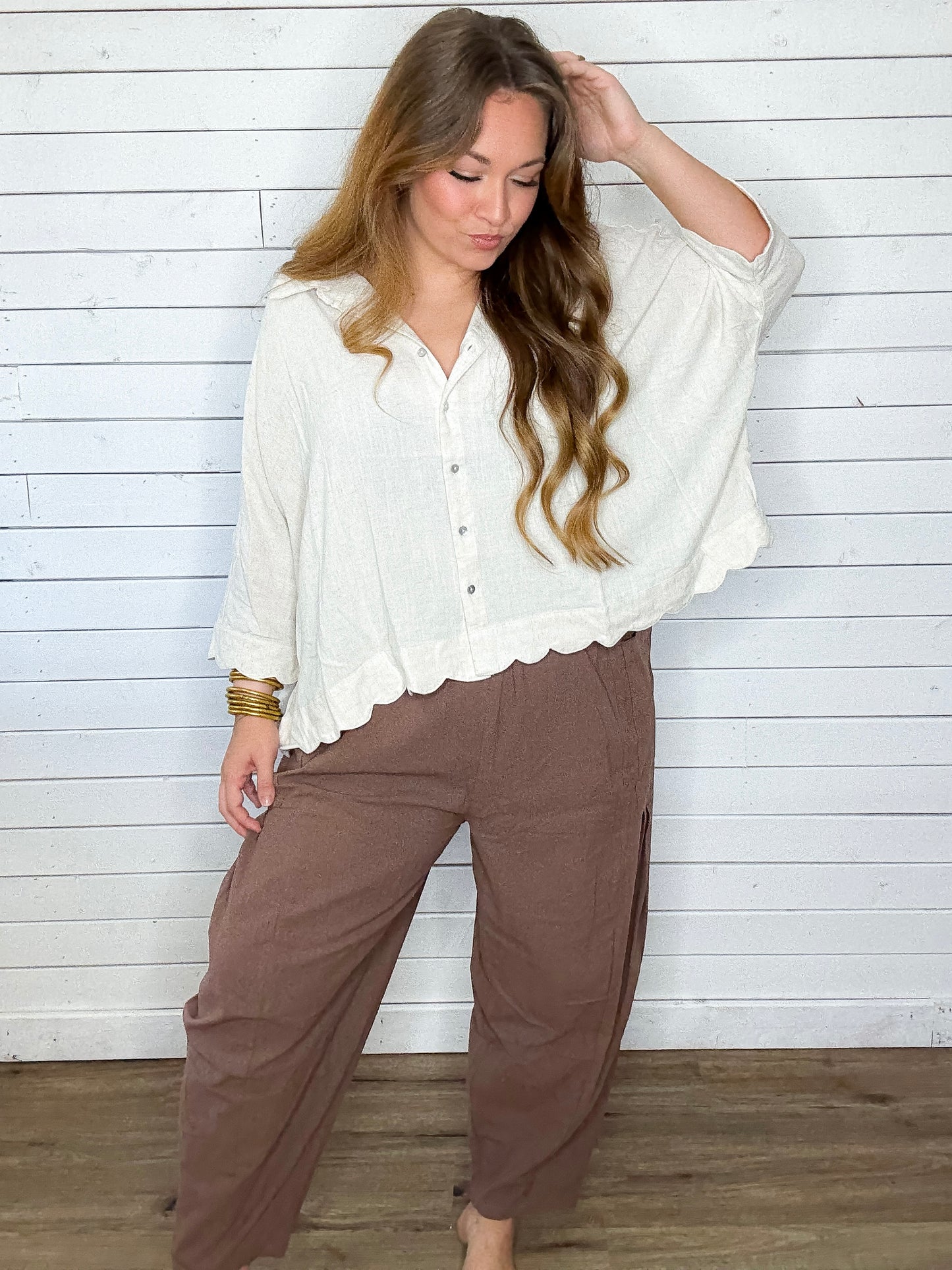 Linen Scalloped Top