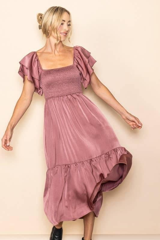 Mauve Satin Midi Dress