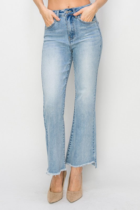 Risen Step Hem High Rise Crop Flare Jeans