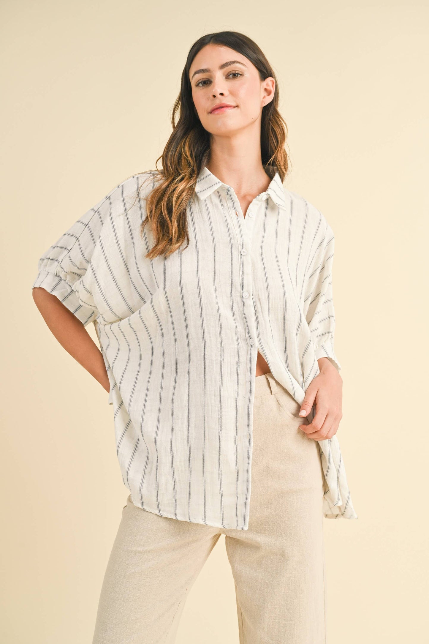 Oversized Drop Shoulder Woven Blouse