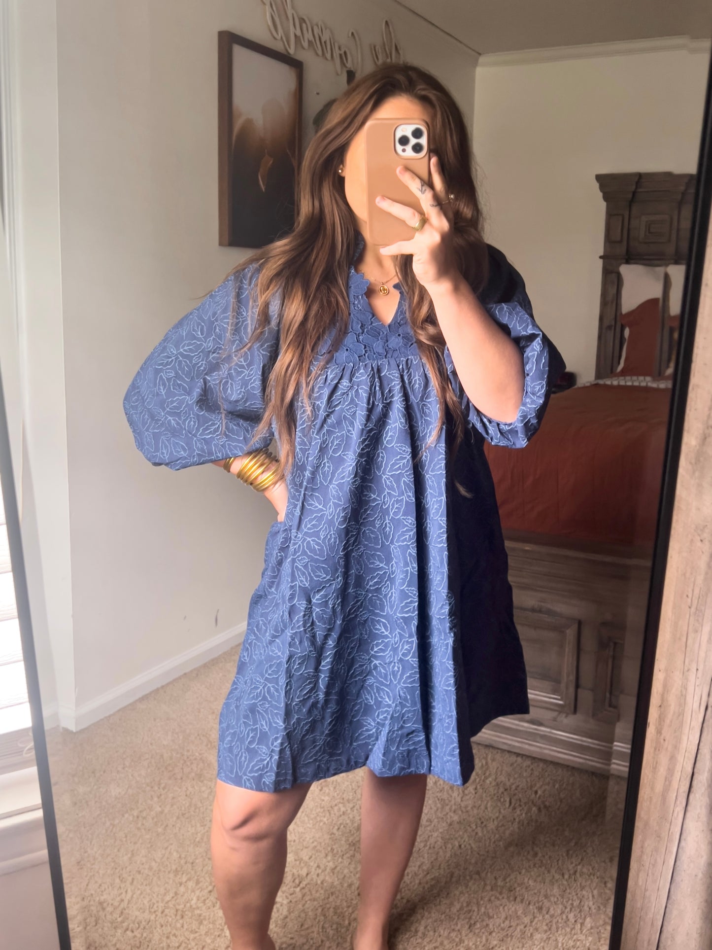 Navy Puff Sleeve Dress