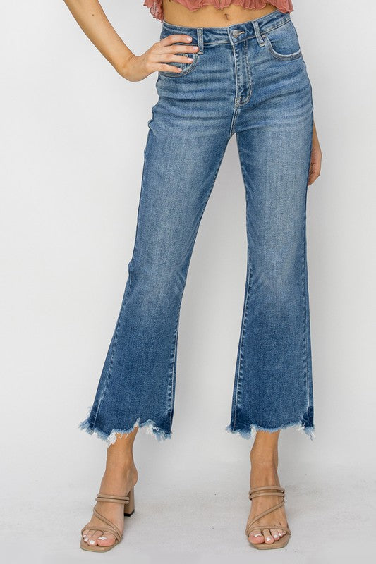 Risen high rise crop flare jeans