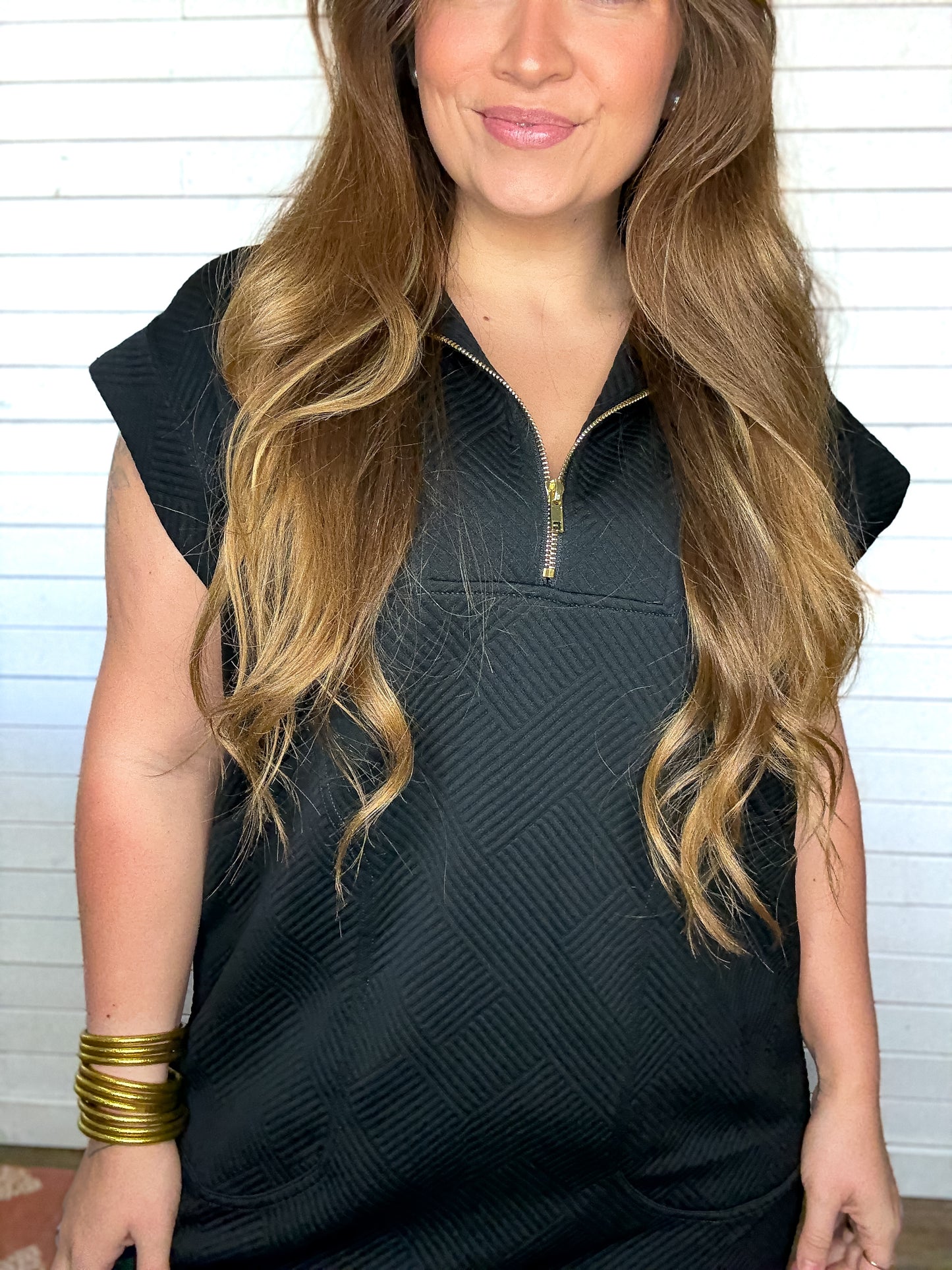 Zenana Black Quarter Zip Jacquard Dress