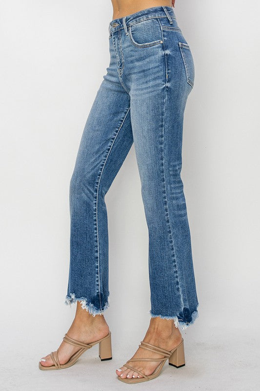 Risen high rise crop flare jeans