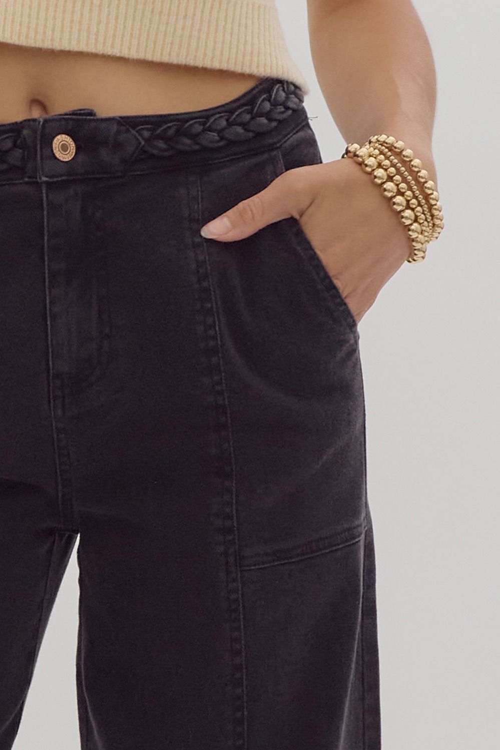 Entro Braided Black Denim Jeans