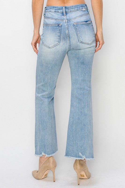 Risen Step Hem High Rise Crop Flare Jeans