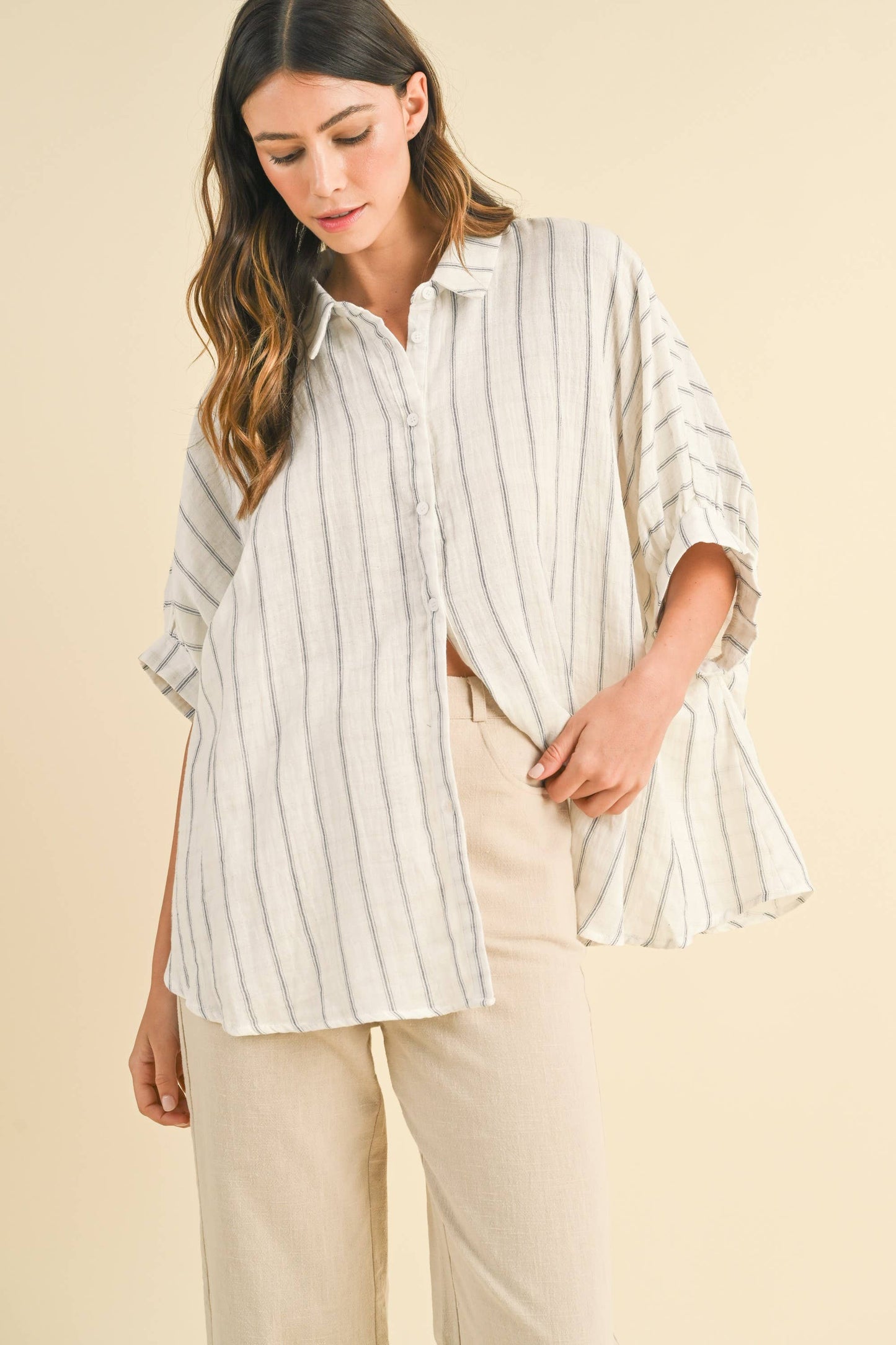 Oversized Drop Shoulder Woven Blouse