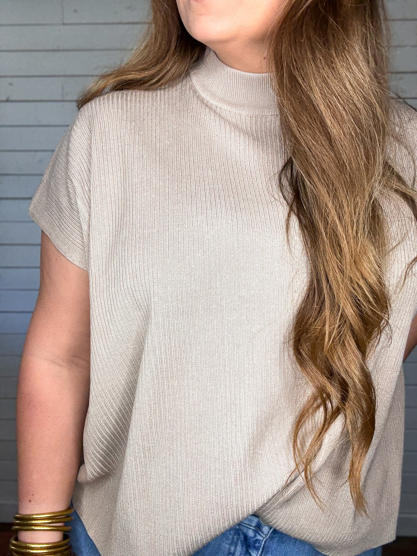 Zenana Mock Neck Mocha Top