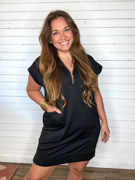 Zenana Black Quarter Zip Jacquard Dress
