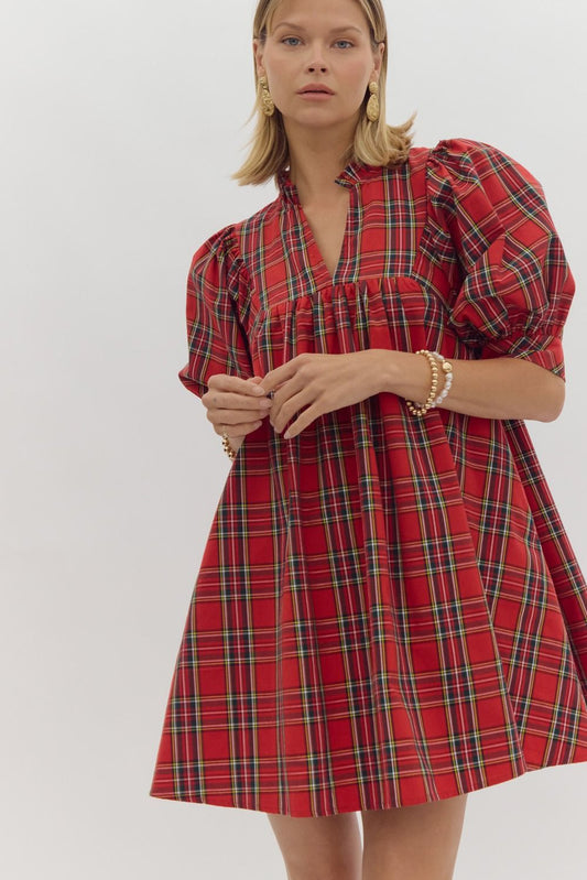 Preorder- Plaid Babydoll Holiday Dress