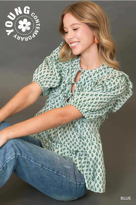 Emory Printed Ribbon Top