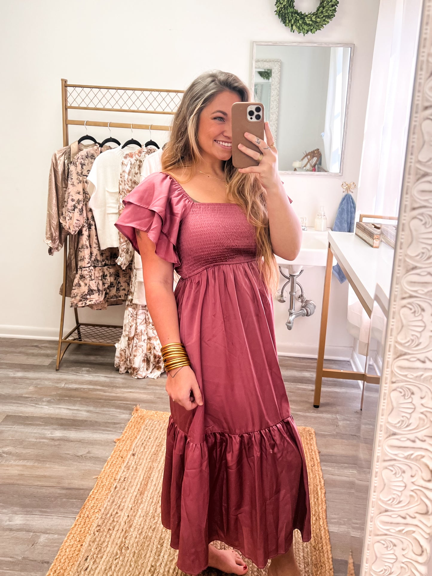 Mauve Satin Midi Dress