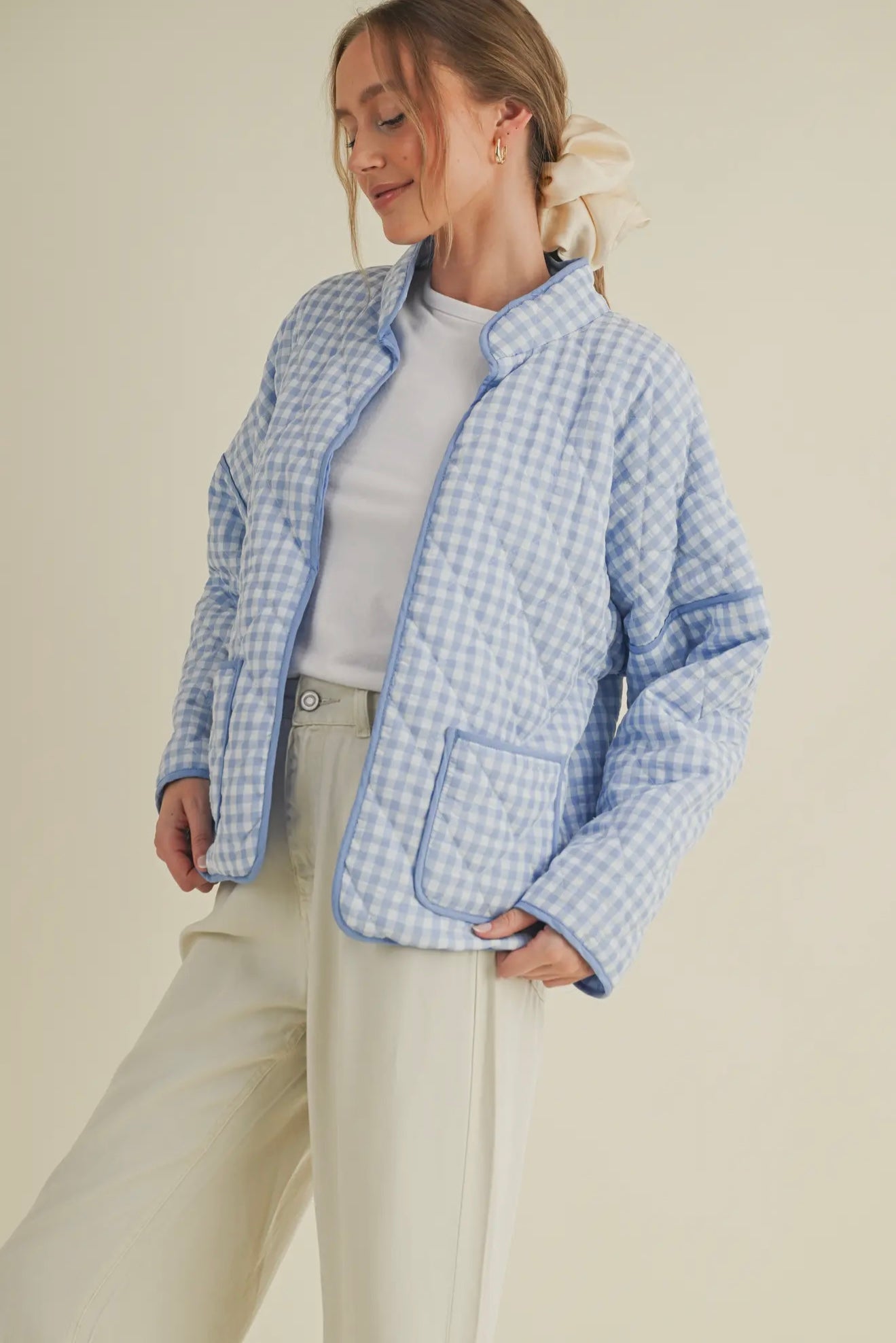 Gingham Blue Quilted Puff Jacket