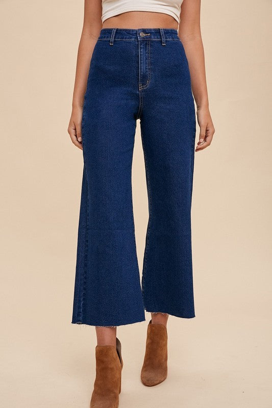 Stretch High Rise Wide Leg Cropped Jeans