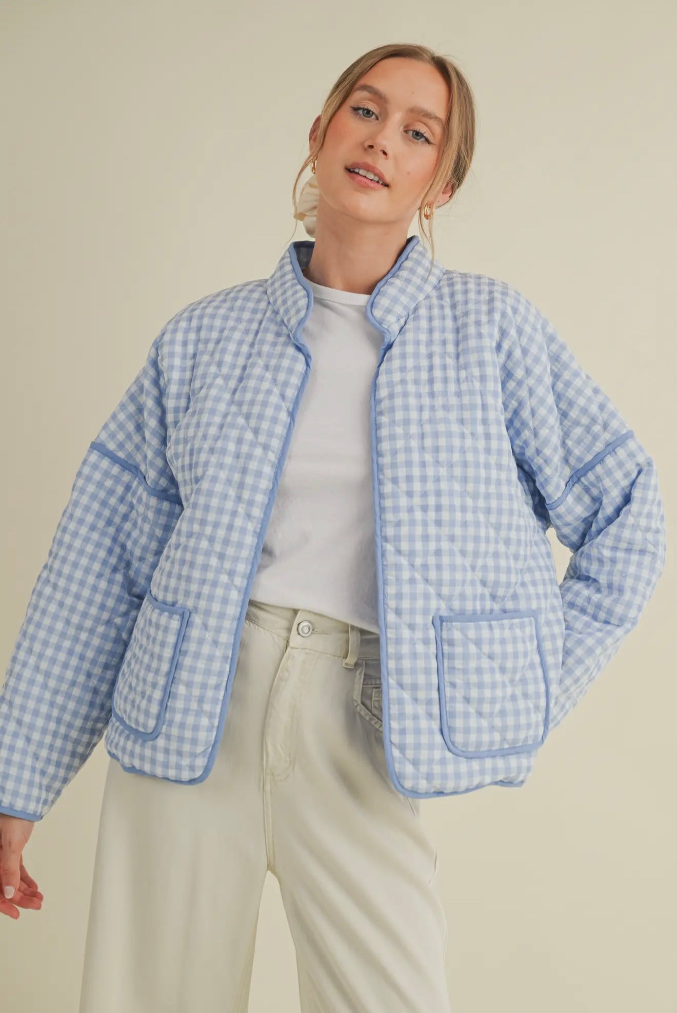 Gingham Blue Quilted Puff Jacket