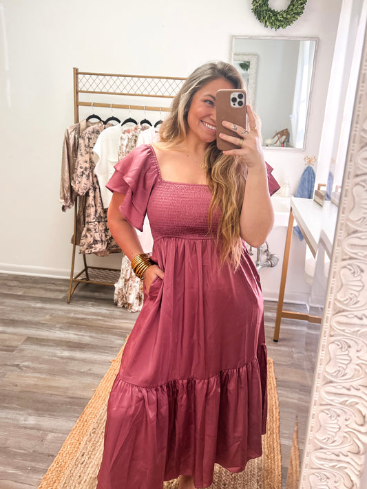 Mauve Satin Midi Dress