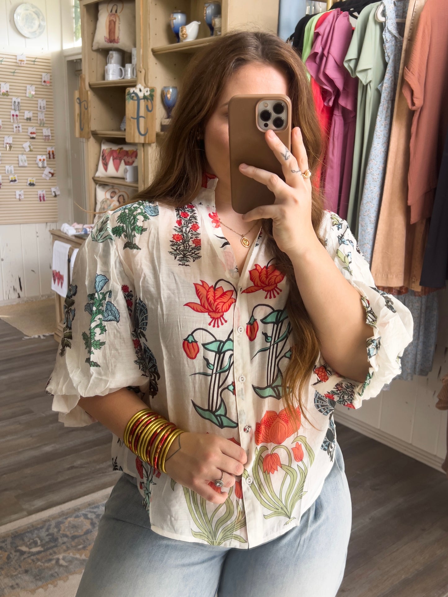 Floral Poppy Bubble Sleeve Top