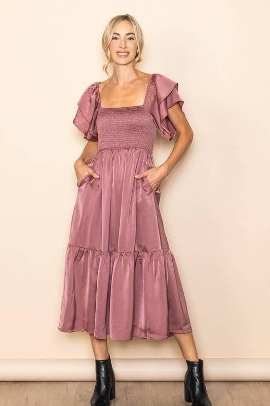 Mauve Satin Midi Dress