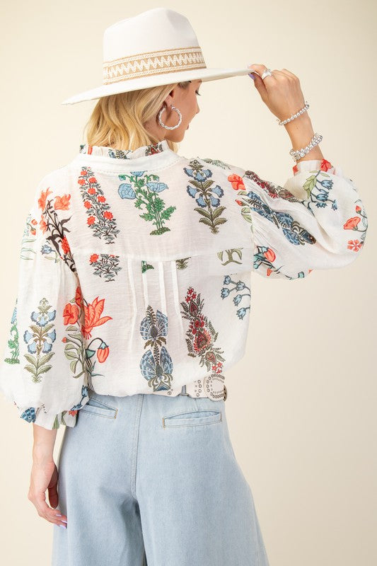 Floral Poppy Bubble Sleeve Top