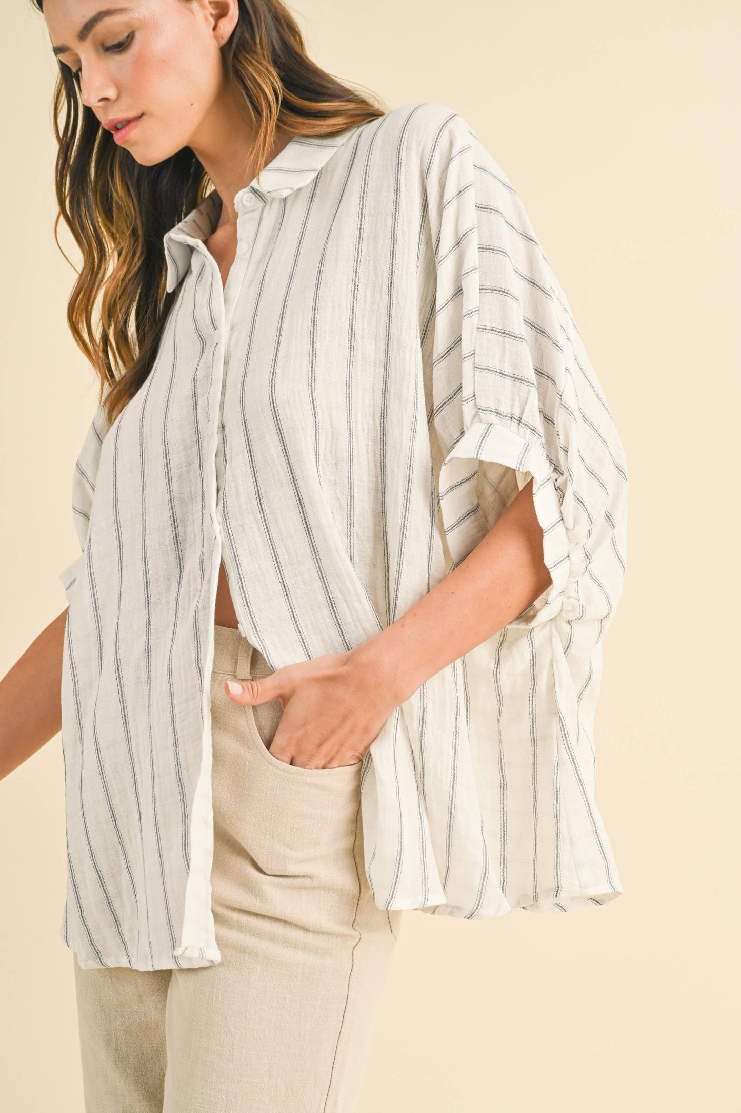 Oversized Drop Shoulder Woven Blouse