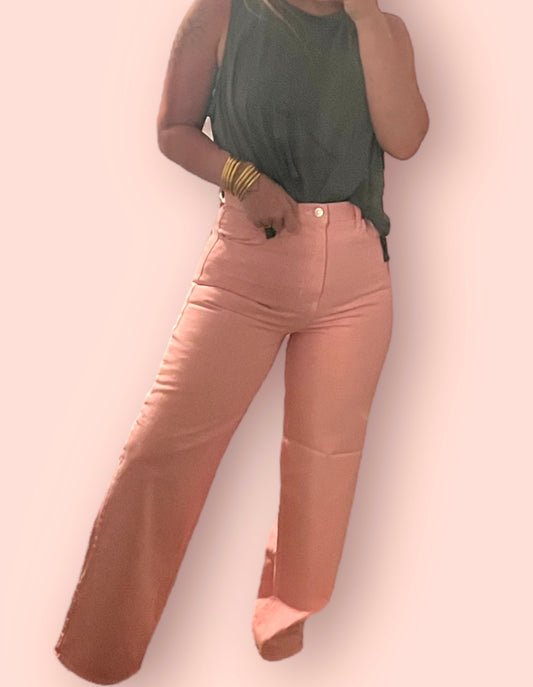 Pink Retro Wide Leg Jeans