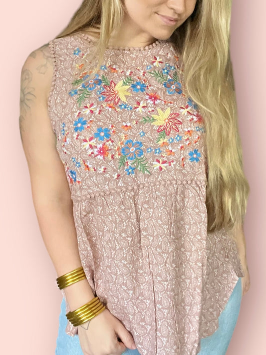 Paisley Embroidered Top