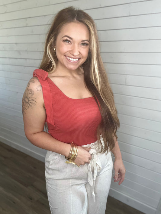 Coral Ribbed Tank Top