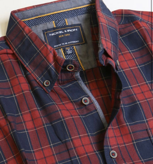 Red Mens Plaid Button Up Shirt